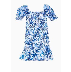 J. Marie Big Girls White Blue The Hayden Puff Sleeve Tween Dress Size 14